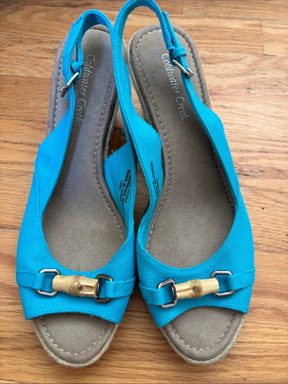 Coldwater Creek Turquoise Canvas Slingback Wedge Sandals